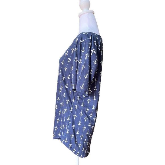 LULAROE M CLASSIC TEE ANCHORS NAUTICAL BLUE WHITE  MARINE - Picture 2 of 5